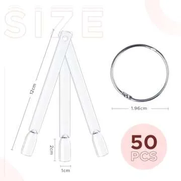 AZUREBEAUTY 50 Pcs Nail Color Sticks with Ring, Clear Fan Shape Nail Art Polish Display Tips, False Nail Sample Sticks, Nail Practice Color Display, Transparent nail Practice-Tips for Manicure