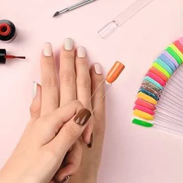 AZUREBEAUTY 50 Pcs Nail Color Sticks with Ring, Clear Fan Shape Nail Art Polish Display Tips, False Nail Sample Sticks, Nail Practice Color Display, Transparent nail Practice-Tips for Manicure