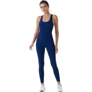 AUROLA Power Workout Jumpsuit for Women Yoga Gym Seamless One Piece Racerback Tummy Control Padded Bra Jumpsuit,Pageant Blue,XS