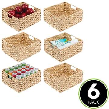 mDesign Hyacinth Braided Woven Kitchen Basket Bin with Built-in Handles for Organizing Kitchen Pantr...