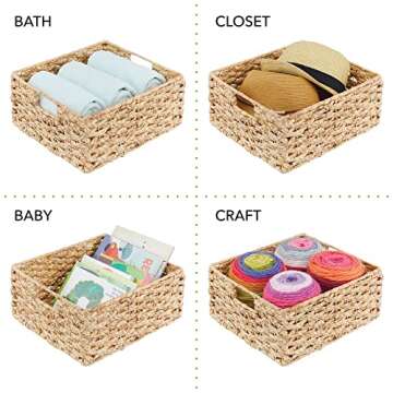 mDesign Hyacinth Braided Woven Kitchen Basket Bin with Built-in Handles for Organizing Kitchen Pantry, Cabinet, Cupboard, Countertop, Shelves - Holds Food, Drinks, Snacks - 6 Pack - Natural/Tan