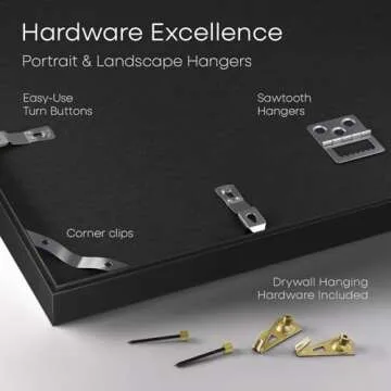 Homeforia 20x24 Picture Frame Black, High End Metal 20x24 Frame Matted to 16x20 Print, 20 x 24 Black Poster Frames with Mat 16 by 20 inch Photo, 24x20 Hanging Frame, Tempered Glass, Wall Kit, Set of 1