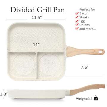 ESLITE LIFE Nonstick Divided Breakfast Grill Pan for Stove Tops, 11 Inch 3-In-1 Versatile Square Big...