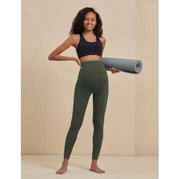 POSHDIVAH Women's Maternity Workout Leggings Over The Belly Pregnancy Yoga Pants with Pockets Soft Active Wear Work Pants Green Large
