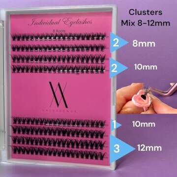 Valessence Lash Extension Kit 160pcs Clusters Individual Lashes Kit (40D-MIX-8-12mm) Lash Clusters, Lash Adhesive For Sensitive Eye, Lash Tweezer for Eyelash Extension at Home
