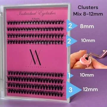 Valessence Lash Extension Kit 160pcs Clusters Individual Lashes Kit (40D-MIX-8-12mm) Lash Clusters, Lash Adhesive For Sensitive Eye, Lash Tweezer for Eyelash Extension at Home