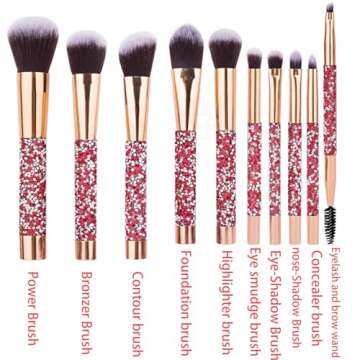 Glitz and Glam Essentials Makeup Brushes, 1 Set Rhinestone Makeup Brush Set Professional Beauty Cosmetic Brushes with Bag for Face Make Up Tools (pink)