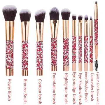 Glitz and Glam Essentials Makeup Brushes, 1 Set Rhinestone Makeup Brush Set Professional Beauty Cosmetic Brushes with Bag for Face Make Up Tools (pink)