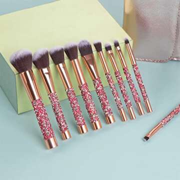 Glitz and Glam Essentials Makeup Brushes, 1 Set Rhinestone Makeup Brush Set Professional Beauty Cosmetic Brushes with Bag for Face Make Up Tools (pink)