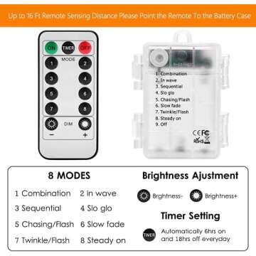 Bebrant LED Rope Lights Battery Operated String Lights-40Ft 120 LEDs 8 Modes Outdoor Waterproof Fairy Lights Dimmable/Timer with Remote for Camping Party Garden Holiday Decoration