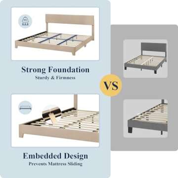 Allewie King Size Bed Frame with Adjustable Headboard, Upholstered Platform Bed with Wood Slats, Heavy Duty Mattress Foundation, No Box Spring Needed, Noise-Free, Easy Assembly, Beige