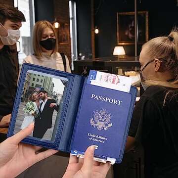 Herain Black & Dark Blue Passport Holder for Travel, Passport Cover Wallet Case 2 Pack Women Men Family Cruise Ship Essentials, Passport Book Holders Travel Vacation Must Haves