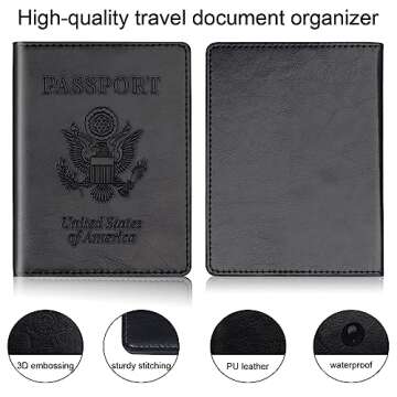 Herain Black & Dark Blue Passport Holder for Travel, Passport Cover Wallet Case 2 Pack Women Men Family Cruise Ship Essentials, Passport Book Holders Travel Vacation Must Haves