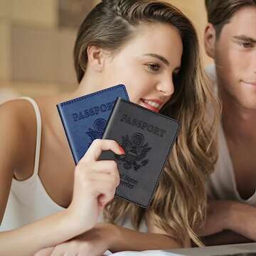 Herain Black & Dark Blue Passport Holder for Travel, Passport Cover Wallet Case 2 Pack Women Men Family Cruise Ship Essentials, Passport Book Holders Travel Vacation Must Haves