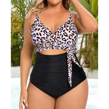 Daci Plus Size One Piece Swimsuit for Women Cutout Sexy Tummy Control Bathing Suit Swimwear Leopard ...