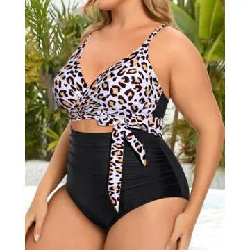 Daci Plus Size One Piece Swimsuit for Women Cutout Sexy Tummy Control Bathing Suit Swimwear Leopard and Black 20W