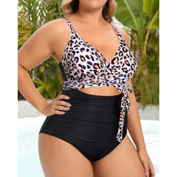 Daci Plus Size One Piece Swimsuit for Women Cutout Sexy Tummy Control Bathing Suit Swimwear Leopard and Black 20W