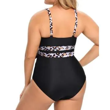 Daci Plus Size One Piece Swimsuit for Women Cutout Sexy Tummy Control Bathing Suit Swimwear Leopard and Black 20W