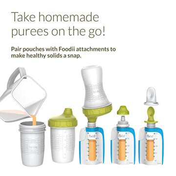 Kiinde Foodii Baby Food and Formula Storage, Disposable Squeeze Pouches for Homemade Purees, Easy an...