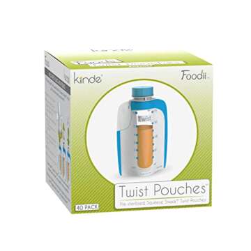 Kiinde Foodii Baby Food and Formula Storage, Disposable Squeeze Pouches for Homemade Purees, Easy and Convenient Food Maker System for Babies and Toddlers (40 Pack)