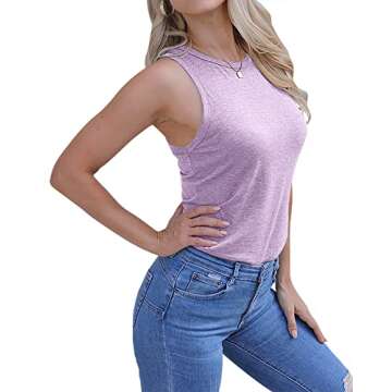 Langwyqu Womens Crewneck Sleeveless Tank Tops Summer Casual Loose Fit Basic Shirts Light Purple
