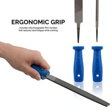 NEIKO 00109A Metal File and Rasp Set | 12 Piece, 10, 8, and 6 Inch Extra Slim Flat, Half, Mill, and Round Files Set | Non Slip PVC Handle, Wood File | Heat Treated Carbon Steel Two Way File