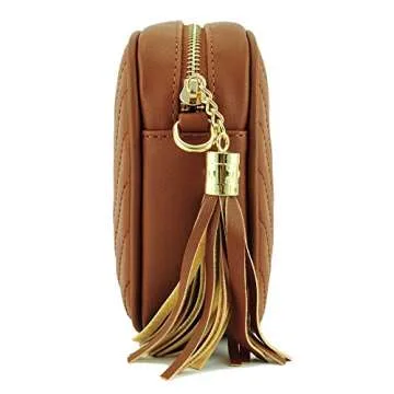 Chic Brown Crossbody Bag with Tassel and Metal Chain