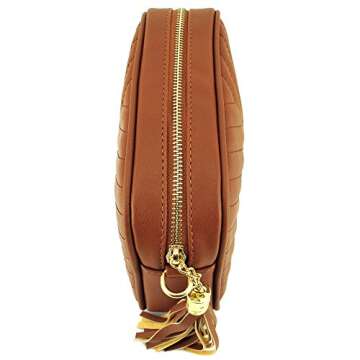 Chic Brown Crossbody Bag with Tassel and Metal Chain