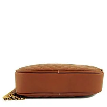 Chic Brown Crossbody Bag with Tassel and Metal Chain