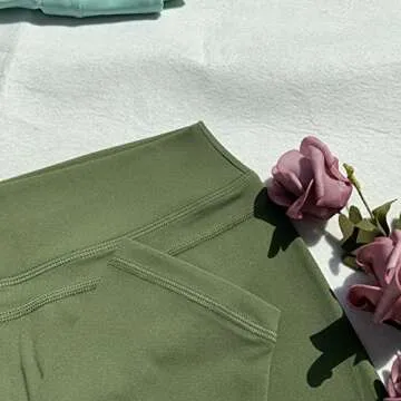 TomTiger Yoga Shorts for Women Tummy Control High Waist Biker Shorts Exercise Workout Butt Lifting Tights Women's Short Pants (Chive Green, S)