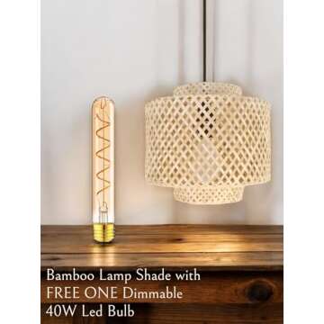 Natural Wicker Chandelier Bamboo Lamp Shade for Pendant Light-Light Fixtures Ceiling Hanging for Liv...