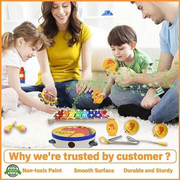 Toddlers Musical Instruments for Baby 1-3,Wooden Music Toys Set | Percussion Drum,Xylophone,Maracas Shakers,Tambourine | 14 PCS Dinosaur Instrumentos Musicales para Niños Kit for Kids Early Education