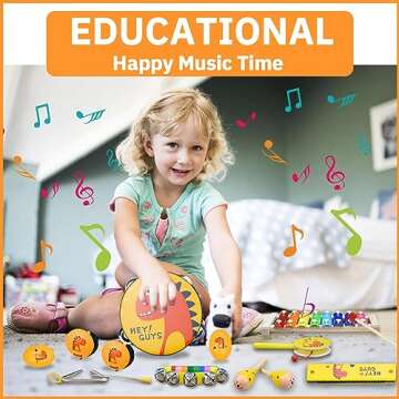 Toddlers Musical Instruments for Baby 1-3,Wooden Music Toys Set | Percussion Drum,Xylophone,Maracas Shakers,Tambourine | 14 PCS Dinosaur Instrumentos Musicales para Niños Kit for Kids Early Education