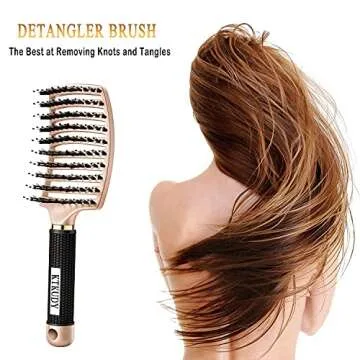 KTKUDY Detangling Brush Getting Knots Out without Pain - Boar Bristles Hair Brush Make Hair Shiny & Healthier Vented Detangler Brush for Women Men Kids Wet and Dry Hair