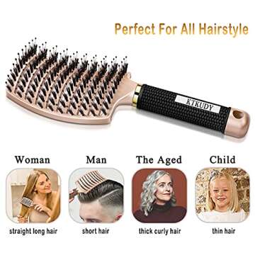 KTKUDY Detangling Brush Getting Knots Out without Pain - Boar Bristles Hair Brush Make Hair Shiny & Healthier Vented Detangler Brush for Women Men Kids Wet and Dry Hair