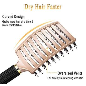 KTKUDY Detangling Brush Getting Knots Out without Pain - Boar Bristles Hair Brush Make Hair Shiny & Healthier Vented Detangler Brush for Women Men Kids Wet and Dry Hair