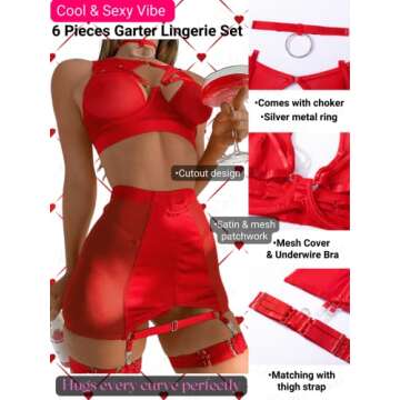 Kaei&Shi Garter Lingerie For Women,Sheer Mesh Choker Strappy Cutout Exotic Sexy Lingerie, High Waist...