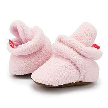 Babelvit Newborn Baby Boy Girl Soft Fleece Booties Stay On Infant Slippers Socks Shoe Non Skid Gripper Toddler First Walkers Winter Ankle Crib Shoes