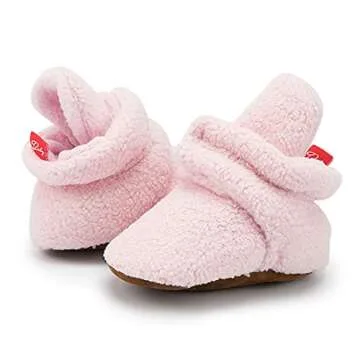 Babelvit Newborn Baby Boy Girl Soft Fleece Booties Stay On Infant Slippers Socks Shoe Non Skid Gripper Toddler First Walkers Winter Ankle Crib Shoes