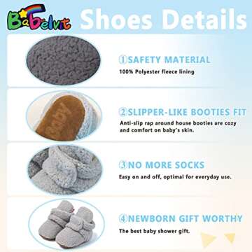Babelvit Newborn Baby Boy Girl Soft Fleece Booties Stay On Infant Slippers Socks Shoe Non Skid Gripper Toddler First Walkers Winter Ankle Crib Shoes