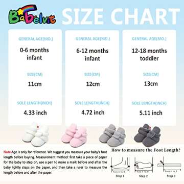 Babelvit Newborn Baby Boy Girl Soft Fleece Booties Stay On Infant Slippers Socks Shoe Non Skid Gripper Toddler First Walkers Winter Ankle Crib Shoes