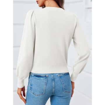 Elegant Saodimallsu Puff Sleeve V Neck Cardigan Sweater