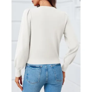 Elegant Saodimallsu Puff Sleeve V Neck Cardigan Sweater