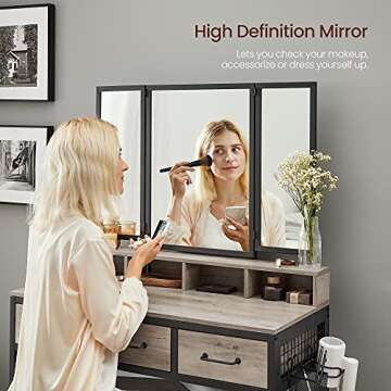 VASAGLE Vanity Table with Stool - Stylish Makeup Station