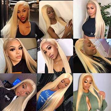 Geeta Hair 613 Lace Front Wigs Human Hair 150% Density 13×4 Blonde Lace Front Human Hair Wigs for Woman Pre Plucked Brazilian Straight Lace Frontal Wigs with Baby Hair Natural Color