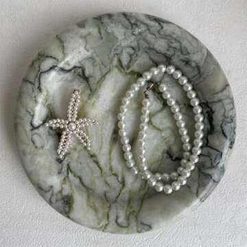 SAIDKOCC Natural Marble Round Vanity Tray Jewelry Makeup Dish Decorative Tray for Coffee Table,Bathr...