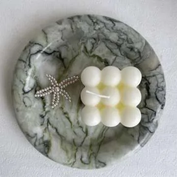 SAIDKOCC Natural Marble Round Vanity Tray Jewelry Makeup Dish Decorative Tray for Coffee Table,Bathroom,Bedroom (Green Emerald)