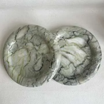 SAIDKOCC Natural Marble Round Vanity Tray Jewelry Makeup Dish Decorative Tray for Coffee Table,Bathroom,Bedroom (Green Emerald)