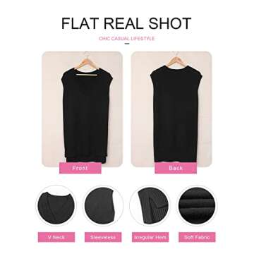 EVALESS Womens V Neck Sweater Vest Sleeveless Black Knit Sweaters for Women Fall Solid Color Irregular Hem Loose Pullover Sweater Small