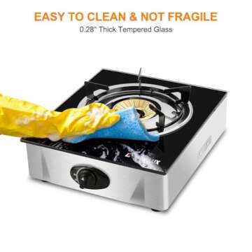 Camplux Propane Stove with Auto Ignition, Single Burner Propane Stoves 9,500 BTU, Tempered Glass Gas Cooktop